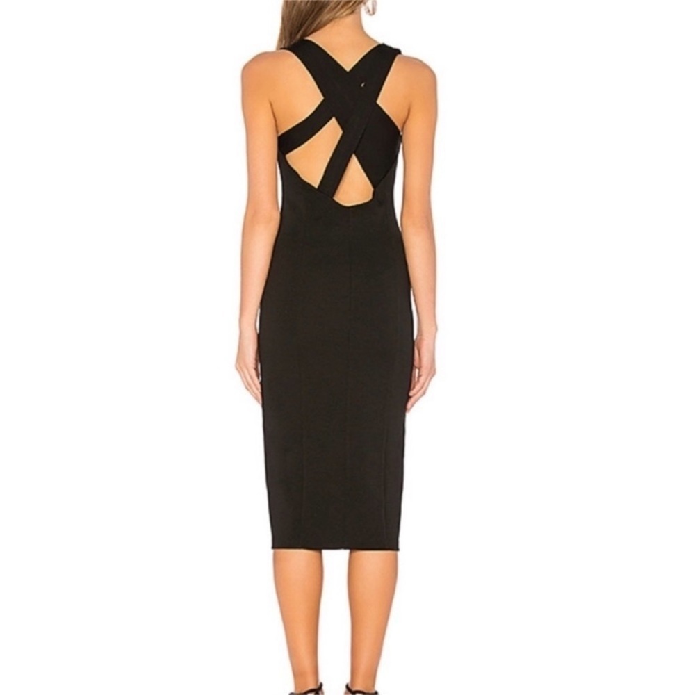 Chrissy Teigen x Revolve Black Boatneck Strappy Back Stretch Bodycon Midi Dress